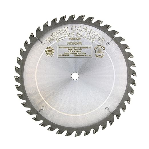 Ridge Carbide Ridge Carbide 10"x40T TS2000 Super Combo Saw Blade, AR 4+1, 5/8" Hole,  1/8" THICK Kerf - $15 OFF Sharpening offer included 